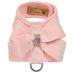 Glitzerati Nouveau Bow Tinkie Harness  with Puppy Pink Trim by Susan Lanci Roxy & Lulu, wooflink, susan lanci, dog clothes, small dog clothes, urban pup, pooch outfitters, dogo, hip doggie, doggie design, small dog dress, pet clotes, dog boutique. pet boutique, bloomingtails dog boutique, dog raincoat, dog rain coat, pet raincoat, dog shampoo, pet shampoo, dog bathrobe, pet bathrobe, dog carrier, small dog carrier, doggie couture, pet couture, dog football, dog toys, pet toys, dog clothes sale, pet clothes sale, shop local, pet store, dog store, dog chews, pet chews, worthy dog, dog bandana, pet bandana, dog halloween, pet halloween, dog holiday, pet holiday, dog teepee, custom dog clothes, pet pjs, dog pjs, pet pajamas, dog pajamas,dog sweater, pet sweater, dog hat, fabdog, fab dog, dog puffer coat, dog winter ja