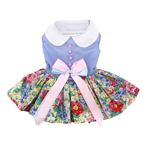 Blue and White Pastel Pearls Floral Dress with Matching Leash   wooflink, susan lanci, dog clothes, small dog clothes, urban pup, pooch outfitters, dogo, hip doggie, doggie design, small dog dress, pet clotes, dog boutique. pet boutique, bloomingtails dog boutique, dog raincoat, dog rain coat, pet raincoat, dog shampoo, pet shampoo, dog bathrobe, pet bathrobe, dog carrier, small dog carrier, doggie couture, pet couture, dog football, dog toys, pet toys, dog clothes sale, pet clothes sale, shop local, pet store, dog store, dog chews, pet chews, worthy dog, dog bandana, pet bandana, dog halloween, pet halloween, dog holiday, pet holiday, dog teepee, custom dog clothes, pet pjs, dog pjs, pet pajamas, dog pajamas,dog sweater, pet sweater, dog hat, fabdog, fab dog, dog puffer coat, dog winter jacket, dog col