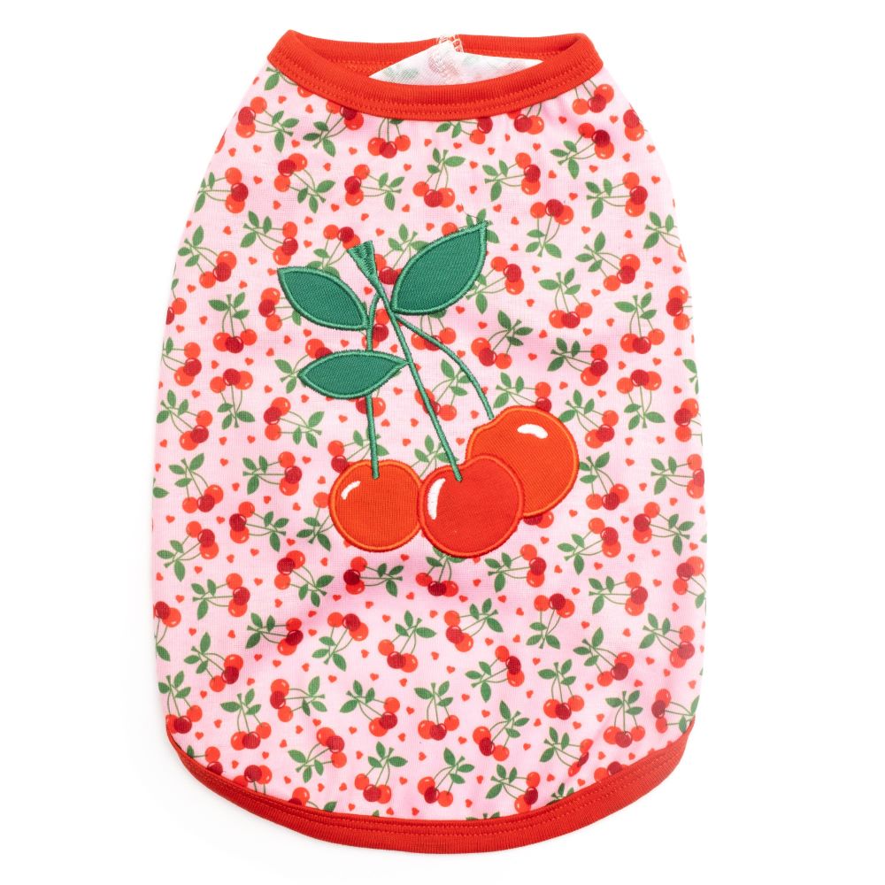 Cherries Jubilee Tee  Roxy & Lulu, wooflink, susan lanci, dog clothes, small dog clothes, urban pup, pooch outfitters, dogo, hip doggie, doggie design, small dog dress, pet clotes, dog boutique. pet boutique, bloomingtails dog boutique, dog raincoat, dog rain coat, pet raincoat, dog shampoo, pet shampoo, dog bathrobe, pet bathrobe, dog carrier, small dog carrier, doggie couture, pet couture, dog football, dog toys, pet toys, dog clothes sale, pet clothes sale, shop local, pet store, dog store, dog chews, pet chews, worthy dog, dog bandana, pet bandana, dog halloween, pet halloween, dog holiday, pet holiday, dog teepee, custom dog clothes, pet pjs, dog pjs, pet pajamas, dog pajamas,dog sweater, pet sweater, dog hat, fabdog, fab dog, dog puffer coat, dog winter ja