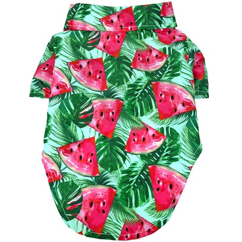 Hawaiian Camp Dog Shirt - Juicy Watermelon wooflink, susan lanci, dog clothes, small dog clothes, urban pup, pooch outfitters, dogo, hip doggie, doggie design, small dog dress, pet clotes, dog boutique. pet boutique, bloomingtails dog boutique, dog raincoat, dog rain coat, pet raincoat, dog shampoo, pet shampoo, dog bathrobe, pet bathrobe, dog carrier, small dog carrier, doggie couture, pet couture, dog football, dog toys, pet toys, dog clothes sale, pet clothes sale, shop local, pet store, dog store, dog chews, pet chews, worthy dog, dog bandana, pet bandana, dog halloween, pet halloween, dog holiday, pet holiday, dog teepee, custom dog clothes, pet pjs, dog pjs, pet pajamas, dog pajamas,dog sweater, pet sweater, dog hat, fabdog, fab dog, dog puffer coat, dog winter jacket, dog col