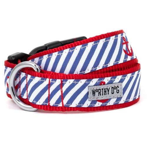 Navy Stripe Anchor Collar & Lead Collection         wooflink, susan lanci, dog clothes, small dog clothes, urban pup, pooch outfitters, dogo, hip doggie, doggie design, small dog dress, pet clotes, dog boutique. pet boutique, bloomingtails dog boutique, dog raincoat, dog rain coat, pet raincoat, dog shampoo, pet shampoo, dog bathrobe, pet bathrobe, dog carrier, small dog carrier, doggie couture, pet couture, dog football, dog toys, pet toys, dog clothes sale, pet clothes sale, shop local, pet store, dog store, dog chews, pet chews, worthy dog, dog bandana, pet bandana, dog halloween, pet halloween, dog holiday, pet holiday, dog teepee, custom dog clothes, pet pjs, dog pjs, pet pajamas, dog pajamas,dog sweater, pet sweater, dog hat, fabdog, fab dog, dog puffer coat, dog winter jacket, dog col
