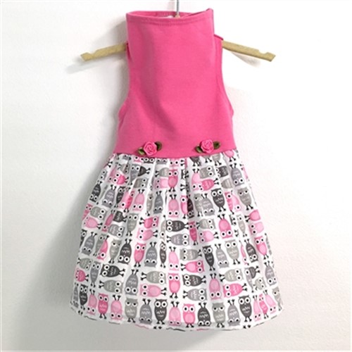 Pink Dress with Owl Print Skirt 