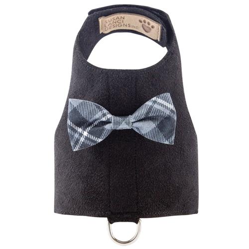 Bailey Tuxedo Harness with Charcoal Plaid Bow by Susan Lanci wooflink, susan lanci, dog clothes, small dog clothes, urban pup, pooch outfitters, dogo, hip doggie, doggie design, small dog dress, pet clotes, dog boutique. pet boutique, bloomingtails dog boutique, dog raincoat, dog rain coat, pet raincoat, dog shampoo, pet shampoo, dog bathrobe, pet bathrobe, dog carrier, small dog carrier, doggie couture, pet couture, dog football, dog toys, pet toys, dog clothes sale, pet clothes sale, shop local, pet store, dog store, dog chews, pet chews, worthy dog, dog bandana, pet bandana, dog halloween, pet halloween, dog holiday, pet holiday, dog teepee, custom dog clothes, pet pjs, dog pjs, pet pajamas, dog pajamas,dog sweater, pet sweater, dog hat, fabdog, fab dog, dog puffer coat, dog winter jacket, dog col