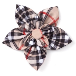 Bias Plaid Tan Flower  Roxy & Lulu, wooflink, susan lanci, dog clothes, small dog clothes, urban pup, pooch outfitters, dogo, hip doggie, doggie design, small dog dress, pet clotes, dog boutique. pet boutique, bloomingtails dog boutique, dog raincoat, dog rain coat, pet raincoat, dog shampoo, pet shampoo, dog bathrobe, pet bathrobe, dog carrier, small dog carrier, doggie couture, pet couture, dog football, dog toys, pet toys, dog clothes sale, pet clothes sale, shop local, pet store, dog store, dog chews, pet chews, worthy dog, dog bandana, pet bandana, dog halloween, pet halloween, dog holiday, pet holiday, dog teepee, custom dog clothes, pet pjs, dog pjs, pet pajamas, dog pajamas,dog sweater, pet sweater, dog hat, fabdog, fab dog, dog puffer coat, dog winter ja