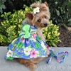 Blue Lagoon Hawaiian Hibiscus Dress with D-Ring and Matching Leash   wooflink, susan lanci, dog clothes, small dog clothes, urban pup, pooch outfitters, dogo, hip doggie, doggie design, small dog dress, pet clotes, dog boutique. pet boutique, bloomingtails dog boutique, dog raincoat, dog rain coat, pet raincoat, dog shampoo, pet shampoo, dog bathrobe, pet bathrobe, dog carrier, small dog carrier, doggie couture, pet couture, dog football, dog toys, pet toys, dog clothes sale, pet clothes sale, shop local, pet store, dog store, dog chews, pet chews, worthy dog, dog bandana, pet bandana, dog halloween, pet halloween, dog holiday, pet holiday, dog teepee, custom dog clothes, pet pjs, dog pjs, pet pajamas, dog pajamas,dog sweater, pet sweater, dog hat, fabdog, fab dog, dog puffer coat, dog winter jacket, dog col