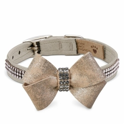 Champagne Glitzerati Nouveau Bow 3 Row Giltmore Collar  Roxy & Lulu, wooflink, susan lanci, dog clothes, small dog clothes, urban pup, pooch outfitters, dogo, hip doggie, doggie design, small dog dress, pet clotes, dog boutique. pet boutique, bloomingtails dog boutique, dog raincoat, dog rain coat, pet raincoat, dog shampoo, pet shampoo, dog bathrobe, pet bathrobe, dog carrier, small dog carrier, doggie couture, pet couture, dog football, dog toys, pet toys, dog clothes sale, pet clothes sale, shop local, pet store, dog store, dog chews, pet chews, worthy dog, dog bandana, pet bandana, dog halloween, pet halloween, dog holiday, pet holiday, dog teepee, custom dog clothes, pet pjs, dog pjs, pet pajamas, dog pajamas,dog sweater, pet sweater, dog hat, fabdog, fab dog, dog puffer coat, dog winter ja