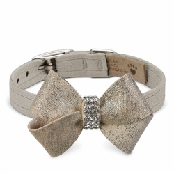 Champagne Glitzerati Nouveau Bow Collar  Roxy & Lulu, wooflink, susan lanci, dog clothes, small dog clothes, urban pup, pooch outfitters, dogo, hip doggie, doggie design, small dog dress, pet clotes, dog boutique. pet boutique, bloomingtails dog boutique, dog raincoat, dog rain coat, pet raincoat, dog shampoo, pet shampoo, dog bathrobe, pet bathrobe, dog carrier, small dog carrier, doggie couture, pet couture, dog football, dog toys, pet toys, dog clothes sale, pet clothes sale, shop local, pet store, dog store, dog chews, pet chews, worthy dog, dog bandana, pet bandana, dog halloween, pet halloween, dog holiday, pet holiday, dog teepee, custom dog clothes, pet pjs, dog pjs, pet pajamas, dog pajamas,dog sweater, pet sweater, dog hat, fabdog, fab dog, dog puffer coat, dog winter ja