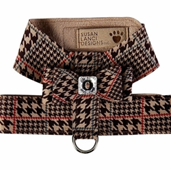 Chocolate Glen Houndstooth Big Bow Tinkie Harness  Roxy & Lulu, wooflink, susan lanci, dog clothes, small dog clothes, urban pup, pooch outfitters, dogo, hip doggie, doggie design, small dog dress, pet clotes, dog boutique. pet boutique, bloomingtails dog boutique, dog raincoat, dog rain coat, pet raincoat, dog shampoo, pet shampoo, dog bathrobe, pet bathrobe, dog carrier, small dog carrier, doggie couture, pet couture, dog football, dog toys, pet toys, dog clothes sale, pet clothes sale, shop local, pet store, dog store, dog chews, pet chews, worthy dog, dog bandana, pet bandana, dog halloween, pet halloween, dog holiday, pet holiday, dog teepee, custom dog clothes, pet pjs, dog pjs, pet pajamas, dog pajamas,dog sweater, pet sweater, dog hat, fabdog, fab dog, dog puffer coat, dog winter ja