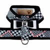 Classic Glen Houndstooth Tinkie Harness with Really Big Bow and Black Trim Roxy & Lulu, wooflink, susan lanci, dog clothes, small dog clothes, urban pup, pooch outfitters, dogo, hip doggie, doggie design, small dog dress, pet clotes, dog boutique. pet boutique, bloomingtails dog boutique, dog raincoat, dog rain coat, pet raincoat, dog shampoo, pet shampoo, dog bathrobe, pet bathrobe, dog carrier, small dog carrier, doggie couture, pet couture, dog football, dog toys, pet toys, dog clothes sale, pet clothes sale, shop local, pet store, dog store, dog chews, pet chews, worthy dog, dog bandana, pet bandana, dog halloween, pet halloween, dog holiday, pet holiday, dog teepee, custom dog clothes, pet pjs, dog pjs, pet pajamas, dog pajamas,dog sweater, pet sweater, dog hat, fabdog, fab dog, dog puffer coat, dog winter ja