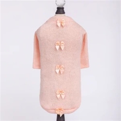 Dainty Bow Sweater in Peach Roxy & Lulu, wooflink, susan lanci, dog clothes, small dog clothes, urban pup, pooch outfitters, dogo, hip doggie, doggie design, small dog dress, pet clotes, dog boutique. pet boutique, bloomingtails dog boutique, dog raincoat, dog rain coat, pet raincoat, dog shampoo, pet shampoo, dog bathrobe, pet bathrobe, dog carrier, small dog carrier, doggie couture, pet couture, dog football, dog toys, pet toys, dog clothes sale, pet clothes sale, shop local, pet store, dog store, dog chews, pet chews, worthy dog, dog bandana, pet bandana, dog halloween, pet halloween, dog holiday, pet holiday, dog teepee, custom dog clothes, pet pjs, dog pjs, pet pajamas, dog pajamas,dog sweater, pet sweater, dog hat, fabdog, fab dog, dog puffer coat, dog winter ja