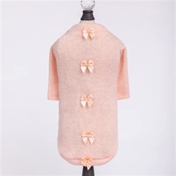 Dainty Bow Sweater in Peach Roxy & Lulu, wooflink, susan lanci, dog clothes, small dog clothes, urban pup, pooch outfitters, dogo, hip doggie, doggie design, small dog dress, pet clotes, dog boutique. pet boutique, bloomingtails dog boutique, dog raincoat, dog rain coat, pet raincoat, dog shampoo, pet shampoo, dog bathrobe, pet bathrobe, dog carrier, small dog carrier, doggie couture, pet couture, dog football, dog toys, pet toys, dog clothes sale, pet clothes sale, shop local, pet store, dog store, dog chews, pet chews, worthy dog, dog bandana, pet bandana, dog halloween, pet halloween, dog holiday, pet holiday, dog teepee, custom dog clothes, pet pjs, dog pjs, pet pajamas, dog pajamas,dog sweater, pet sweater, dog hat, fabdog, fab dog, dog puffer coat, dog winter ja