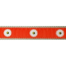 Orange Daisy Collar, Lead & Harness 3/4 inch  wooflink, susan lanci, dog clothes, small dog clothes, urban pup, pooch outfitters, dogo, hip doggie, doggie design, small dog dress, pet clotes, dog boutique. pet boutique, bloomingtails dog boutique, dog raincoat, dog rain coat, pet raincoat, dog shampoo, pet shampoo, dog bathrobe, pet bathrobe, dog carrier, small dog carrier, doggie couture, pet couture, dog football, dog toys, pet toys, dog clothes sale, pet clothes sale, shop local, pet store, dog store, dog chews, pet chews, worthy dog, dog bandana, pet bandana, dog halloween, pet halloween, dog holiday, pet holiday, dog teepee, custom dog clothes, pet pjs, dog pjs, pet pajamas, dog pajamas,dog sweater, pet sweater, dog hat, fabdog, fab dog, dog puffer coat, dog winter jacket, dog col