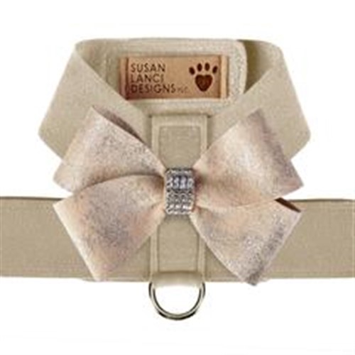  Tinkie Doe Harness with Champagne Glitzerati Nouveau Bow  Roxy & Lulu, wooflink, susan lanci, dog clothes, small dog clothes, urban pup, pooch outfitters, dogo, hip doggie, doggie design, small dog dress, pet clotes, dog boutique. pet boutique, bloomingtails dog boutique, dog raincoat, dog rain coat, pet raincoat, dog shampoo, pet shampoo, dog bathrobe, pet bathrobe, dog carrier, small dog carrier, doggie couture, pet couture, dog football, dog toys, pet toys, dog clothes sale, pet clothes sale, shop local, pet store, dog store, dog chews, pet chews, worthy dog, dog bandana, pet bandana, dog halloween, pet halloween, dog holiday, pet holiday, dog teepee, custom dog clothes, pet pjs, dog pjs, pet pajamas, dog pajamas,dog sweater, pet sweater, dog hat, fabdog, fab dog, dog puffer coat, dog winter ja