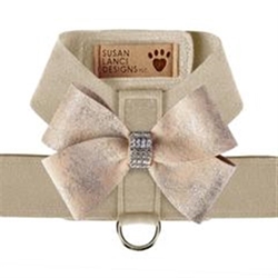  Tinkie Harness with Champagne Glitzerati Nouveau Bow  Roxy & Lulu, wooflink, susan lanci, dog clothes, small dog clothes, urban pup, pooch outfitters, dogo, hip doggie, doggie design, small dog dress, pet clotes, dog boutique. pet boutique, bloomingtails dog boutique, dog raincoat, dog rain coat, pet raincoat, dog shampoo, pet shampoo, dog bathrobe, pet bathrobe, dog carrier, small dog carrier, doggie couture, pet couture, dog football, dog toys, pet toys, dog clothes sale, pet clothes sale, shop local, pet store, dog store, dog chews, pet chews, worthy dog, dog bandana, pet bandana, dog halloween, pet halloween, dog holiday, pet holiday, dog teepee, custom dog clothes, pet pjs, dog pjs, pet pajamas, dog pajamas,dog sweater, pet sweater, dog hat, fabdog, fab dog, dog puffer coat, dog winter ja