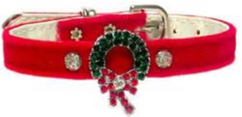 Dog Velvet Christmas Collar with Wreath Charm   dog bowls,susan lanci, puppia,wooflink, luxury dog boutique,tonimari,pet clothes, dog clothes, puppy clothes, pet store, dog store, puppy boutique store, dog boutique, pet boutique, puppy boutique, Bloomingtails, dog, small dog clothes, large dog clothes, large dog costumes, small dog costumes, pet stuff, Halloween dog, puppy Halloween, pet Halloween, clothes, dog puppy Halloween, dog sale, pet sale, puppy sale, pet dog tank, pet tank, pet shirt, dog shirt, puppy shirt,puppy tank, I see spot, dog collars, dog leads, pet collar, pet lead,puppy collar, puppy lead, dog toys, pet toys, puppy toy, dog beds, pet beds, puppy bed,  beds,dog mat, pet mat, puppy mat, fab dog pet sweater, dog sweater, dog winter, pet winter,dog raincoat, pet raincoat