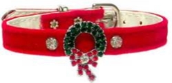 Dog Velvet Christmas Collar with Wreath Charm   dog bowls,susan lanci, puppia,wooflink, luxury dog boutique,tonimari,pet clothes, dog clothes, puppy clothes, pet store, dog store, puppy boutique store, dog boutique, pet boutique, puppy boutique, Bloomingtails, dog, small dog clothes, large dog clothes, large dog costumes, small dog costumes, pet stuff, Halloween dog, puppy Halloween, pet Halloween, clothes, dog puppy Halloween, dog sale, pet sale, puppy sale, pet dog tank, pet tank, pet shirt, dog shirt, puppy shirt,puppy tank, I see spot, dog collars, dog leads, pet collar, pet lead,puppy collar, puppy lead, dog toys, pet toys, puppy toy, dog beds, pet beds, puppy bed,  beds,dog mat, pet mat, puppy mat, fab dog pet sweater, dog sweater, dog winter, pet winter,dog raincoat, pet raincoat