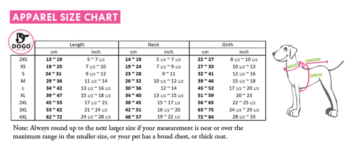 Dog Sweater Size Chart