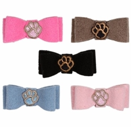 Embroidered Paws Hair Bow by Susan Lanci -Many Colors Roxy & Lulu, wooflink, susan lanci, dog clothes, small dog clothes, urban pup, pooch outfitters, dogo, hip doggie, doggie design, small dog dress, pet clotes, dog boutique. pet boutique, bloomingtails dog boutique, dog raincoat, dog rain coat, pet raincoat, dog shampoo, pet shampoo, dog bathrobe, pet bathrobe, dog carrier, small dog carrier, doggie couture, pet couture, dog football, dog toys, pet toys, dog clothes sale, pet clothes sale, shop local, pet store, dog store, dog chews, pet chews, worthy dog, dog bandana, pet bandana, dog halloween, pet halloween, dog holiday, pet holiday, dog teepee, custom dog clothes, pet pjs, dog pjs, pet pajamas, dog pajamas,dog sweater, pet sweater, dog hat, fabdog, fab dog, dog puffer coat, dog winter ja