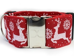 Extra Wide Reindeer Crossing Dog Collar-Personalizable  wooflink, susan lanci, dog clothes, small dog clothes, urban pup, pooch outfitters, dogo, hip doggie, doggie design, small dog dress, pet clotes, dog boutique. pet boutique, bloomingtails dog boutique, dog raincoat, dog rain coat, pet raincoat, dog shampoo, pet shampoo, dog bathrobe, pet bathrobe, dog carrier, small dog carrier, doggie couture, pet couture, dog football, dog toys, pet toys, dog clothes sale, pet clothes sale, shop local, pet store, dog store, dog chews, pet chews, worthy dog, dog bandana, pet bandana, dog halloween, pet halloween, dog holiday, pet holiday, dog teepee, custom dog clothes, pet pjs, dog pjs, pet pajamas, dog pajamas,dog sweater, pet sweater, dog hat, fabdog, fab dog, dog puffer coat, dog winter jacket, dog col