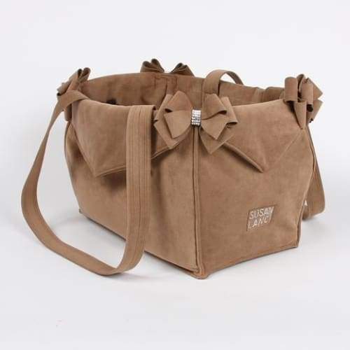 Fawn Double Nouveau Bow Luxury Carrier Roxy & Lulu, wooflink, susan lanci, dog clothes, small dog clothes, urban pup, pooch outfitters, dogo, hip doggie, doggie design, small dog dress, pet clotes, dog boutique. pet boutique, bloomingtails dog boutique, dog raincoat, dog rain coat, pet raincoat, dog shampoo, pet shampoo, dog bathrobe, pet bathrobe, dog carrier, small dog carrier, doggie couture, pet couture, dog football, dog toys, pet toys, dog clothes sale, pet clothes sale, shop local, pet store, dog store, dog chews, pet chews, worthy dog, dog bandana, pet bandana, dog halloween, pet halloween, dog holiday, pet holiday, dog teepee, custom dog clothes, pet pjs, dog pjs, pet pajamas, dog pajamas,dog sweater, pet sweater, dog hat, fabdog, fab dog, dog puffer coat, dog winter ja