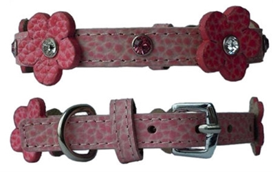 Flower Leather Collar - Pink Leather wooflink, susan lanci, dog clothes, small dog clothes, urban pup, pooch outfitters, dogo, hip doggie, doggie design, small dog dress, pet clotes, dog boutique. pet boutique, bloomingtails dog boutique, dog raincoat, dog rain coat, pet raincoat, dog shampoo, pet shampoo, dog bathrobe, pet bathrobe, dog carrier, small dog carrier, doggie couture, pet couture, dog football, dog toys, pet toys, dog clothes sale, pet clothes sale, shop local, pet store, dog store, dog chews, pet chews, worthy dog, dog bandana, pet bandana, dog halloween, pet halloween, dog holiday, pet holiday, dog teepee, custom dog clothes, pet pjs, dog pjs, pet pajamas, dog pajamas,dog sweater, pet sweater, dog hat, fabdog, fab dog, dog puffer coat, dog winter jacket, dog col