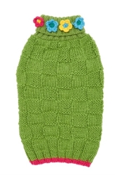 Green Floral Basketweave Hand Knit Dog Sweater   Roxy & Lulu, wooflink, susan lanci, dog clothes, small dog clothes, urban pup, pooch outfitters, dogo, hip doggie, doggie design, small dog dress, pet clotes, dog boutique. pet boutique, bloomingtails dog boutique, dog raincoat, dog rain coat, pet raincoat, dog shampoo, pet shampoo, dog bathrobe, pet bathrobe, dog carrier, small dog carrier, doggie couture, pet couture, dog football, dog toys, pet toys, dog clothes sale, pet clothes sale, shop local, pet store, dog store, dog chews, pet chews, worthy dog, dog bandana, pet bandana, dog halloween, pet halloween, dog holiday, pet holiday, dog teepee, custom dog clothes, pet pjs, dog pjs, pet pajamas, dog pajamas,dog sweater, pet sweater, dog hat, fabdog, fab dog, dog puffer coat, dog winter ja