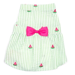 Green Stripe Watermelon Dress wooflink, susan lanci, dog clothes, small dog clothes, urban pup, pooch outfitters, dogo, hip doggie, doggie design, small dog dress, pet clotes, dog boutique. pet boutique, bloomingtails dog boutique, dog raincoat, dog rain coat, pet raincoat, dog shampoo, pet shampoo, dog bathrobe, pet bathrobe, dog carrier, small dog carrier, doggie couture, pet couture, dog football, dog toys, pet toys, dog clothes sale, pet clothes sale, shop local, pet store, dog store, dog chews, pet chews, worthy dog, dog bandana, pet bandana, dog halloween, pet halloween, dog holiday, pet holiday, dog teepee, custom dog clothes, pet pjs, dog pjs, pet pajamas, dog pajamas,dog sweater, pet sweater, dog hat, fabdog, fab dog, dog puffer coat, dog winter jacket, dog col