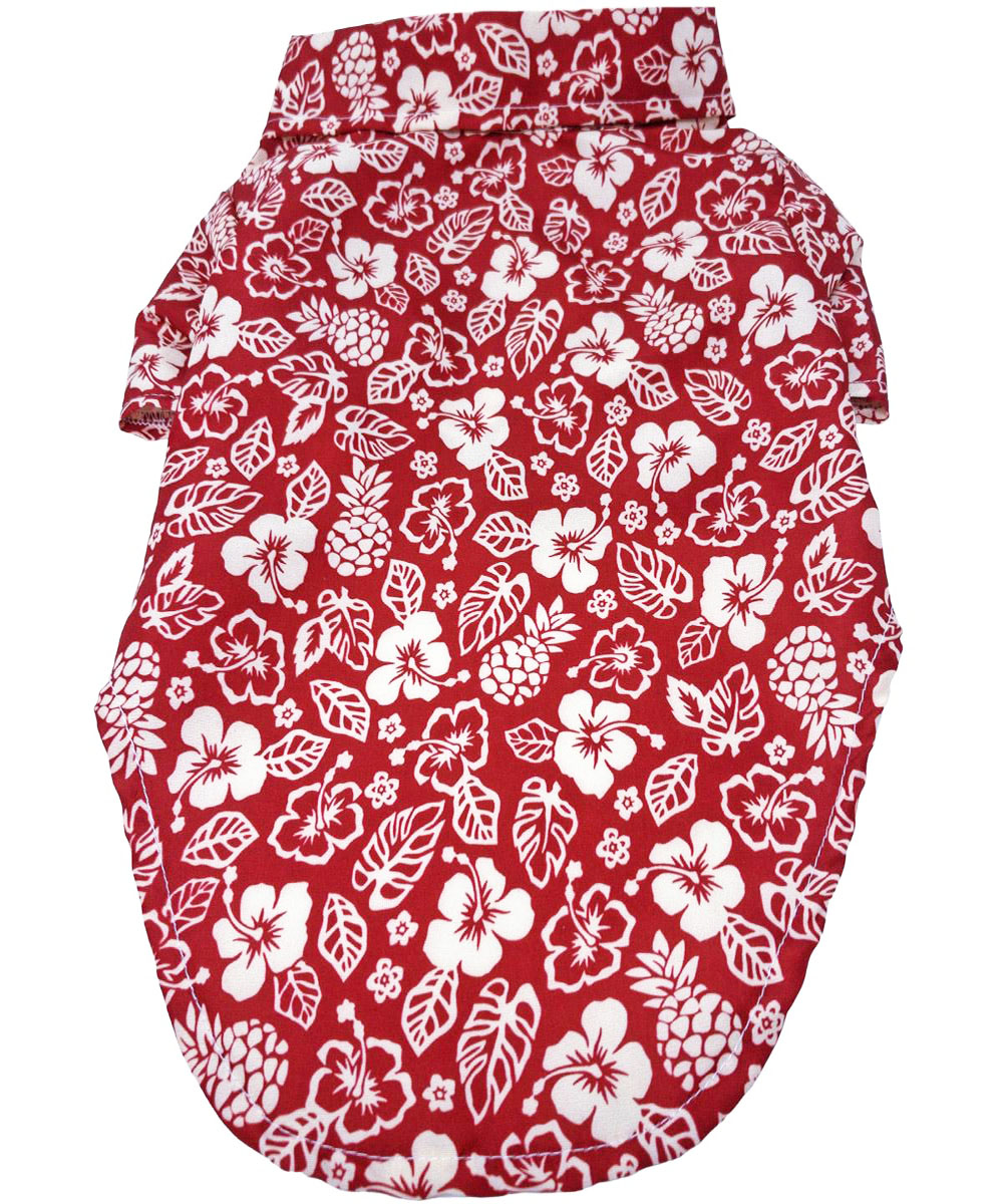 Hawaiian Camp Dog Shirt - Aloha Red wooflink, susan lanci, dog clothes, small dog clothes, urban pup, pooch outfitters, dogo, hip doggie, doggie design, small dog dress, pet clotes, dog boutique. pet boutique, bloomingtails dog boutique, dog raincoat, dog rain coat, pet raincoat, dog shampoo, pet shampoo, dog bathrobe, pet bathrobe, dog carrier, small dog carrier, doggie couture, pet couture, dog football, dog toys, pet toys, dog clothes sale, pet clothes sale, shop local, pet store, dog store, dog chews, pet chews, worthy dog, dog bandana, pet bandana, dog halloween, pet halloween, dog holiday, pet holiday, dog teepee, custom dog clothes, pet pjs, dog pjs, pet pajamas, dog pajamas,dog sweater, pet sweater, dog hat, fabdog, fab dog, dog puffer coat, dog winter jacket, dog col