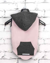 "Holly" Bamboo Fleece Sleeveless Dog Hoodie - Pink/Grey  Roxy & Lulu, wooflink, susan lanci, dog clothes, small dog clothes, urban pup, pooch outfitters, dogo, hip doggie, doggie design, small dog dress, pet clotes, dog boutique. pet boutique, bloomingtails dog boutique, dog raincoat, dog rain coat, pet raincoat, dog shampoo, pet shampoo, dog bathrobe, pet bathrobe, dog carrier, small dog carrier, doggie couture, pet couture, dog football, dog toys, pet toys, dog clothes sale, pet clothes sale, shop local, pet store, dog store, dog chews, pet chews, worthy dog, dog bandana, pet bandana, dog halloween, pet halloween, dog holiday, pet holiday, dog teepee, custom dog clothes, pet pjs, dog pjs, pet pajamas, dog pajamas,dog sweater, pet sweater, dog hat, fabdog, fab dog, dog puffer coat, dog winter ja