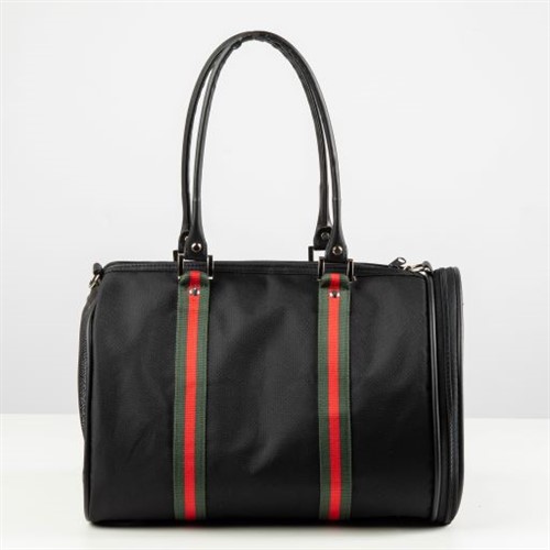 JL Duffel - Black Quilted with Stripe   petote, dogcarrier, petcarrier, bloomingtails dog boutique, small dog boutique,  pets, dogs, dog boutique, sale dog boutique, rolling dog carrier, dog bag, dog holder, airline approved, pet store, dog store, large dog clothes, pet clothes, doggie couture, new dog carrier, new dog sales, new pet sales, shop sale dogs, dog stores, shop local, clearance dog stuff, pet stuff