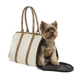 JL Duffel Carrier in Quilted Ivory or Black Lux wooflink, susan lanci, dog clothes, small dog clothes, urban pup, pooch outfitters, dogo, hip doggie, doggie design, small dog dress, pet clotes, dog boutique. pet boutique, bloomingtails dog boutique, dog raincoat, dog rain coat, pet raincoat, dog shampoo, pet shampoo, dog bathrobe, pet bathrobe, dog carrier, small dog carrier, doggie couture, pet couture, dog football, dog toys, pet toys, dog clothes sale, pet clothes sale, shop local, pet store, dog store, dog chews, pet chews, worthy dog, dog bandana, pet bandana, dog halloween, pet halloween, dog holiday, pet holiday, dog teepee, custom dog clothes, pet pjs, dog pjs, pet pajamas, dog pajamas,dog sweater, pet sweater, dog hat, fabdog, fab dog, dog puffer coat, dog winter jacket, dog col