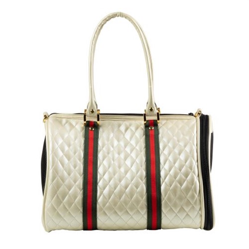 JL Duffel - Ivory Quilted with Stripe  petote, dogcarrier, petcarrier, bloomingtails dog boutique, small dog boutique,  pets, dogs, dog boutique, sale dog boutique, rolling dog carrier, dog bag, dog holder, airline approved, pet store, dog store, large dog clothes, pet clothes, doggie couture, new dog carrier, new dog sales, new pet sales, shop sale dogs, dog stores, shop local, clearance dog stuff, pet stuff