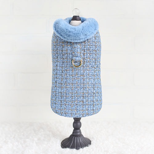 Limited Edition Chantel Tweed Coat in Blue dog coat, pet coat, dog winter coat, pet winter coat, fashion coat, dog tweed, dig handmade, pet tweed, small dog coat, small pet coat,dog harness, pet harness, dog, pet, dog boutique, pet boutique, sale dogs, pet sale, dog store, pet store, doggie couture, bloomingtails dog boutique, new dog designs, new pet design, chanel harness, chanel pet harness, chanel dog harness, dog spring designs, harness sale, harness clearance, hello doggie