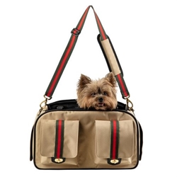 Marlee 2 Carrier in Khaki with Stripe marlee carrier 2, marlee dog carrier, marlee pet carrier, petote, dogcarrier, petcarrier, bloomingtails dog boutique, small dog boutique,  pets, dogs, dog boutique, sale dog boutique, rolling dog carrier, dog bag, dog holder, airline approved, pet store, dog store, large dog clothes, pet clothes, doggie couture, new dog carrier, new dog sales, new pet sales, shop sale dogs, dog stores, shop local, clearance dog stuff, pet stuff