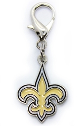NFL Dog Charm - New Orleans Saints Roxy & Lulu, wooflink, susan lanci, dog clothes, small dog clothes, urban pup, pooch outfitters, dogo, hip doggie, doggie design, small dog dress, pet clotes, dog boutique. pet boutique, bloomingtails dog boutique, dog raincoat, dog rain coat, pet raincoat, dog shampoo, pet shampoo, dog bathrobe, pet bathrobe, dog carrier, small dog carrier, doggie couture, pet couture, dog football, dog toys, pet toys, dog clothes sale, pet clothes sale, shop local, pet store, dog store, dog chews, pet chews, worthy dog, dog bandana, pet bandana, dog halloween, pet halloween, dog holiday, pet holiday, dog teepee, custom dog clothes, pet pjs, dog pjs, pet pajamas, dog pajamas,dog sweater, pet sweater, dog hat, fabdog, fab dog, dog puffer coat, dog winter ja