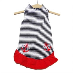 Nautical Stripe with Anchors Dog Dress   wooflink, susan lanci, dog clothes, small dog clothes, urban pup, pooch outfitters, dogo, hip doggie, doggie design, small dog dress, pet clotes, dog boutique. pet boutique, bloomingtails dog boutique, dog raincoat, dog rain coat, pet raincoat, dog shampoo, pet shampoo, dog bathrobe, pet bathrobe, dog carrier, small dog carrier, doggie couture, pet couture, dog football, dog toys, pet toys, dog clothes sale, pet clothes sale, shop local, pet store, dog store, dog chews, pet chews, worthy dog, dog bandana, pet bandana, dog halloween, pet halloween, dog holiday, pet holiday, dog teepee, custom dog clothes, pet pjs, dog pjs, pet pajamas, dog pajamas,dog sweater, pet sweater, dog hat, fabdog, fab dog, dog puffer coat, dog winter jacket, dog col