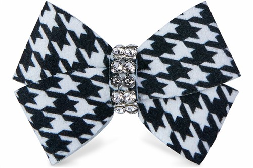 Nouveau Bow in Black & White Houndstooth by Susan Lanci wooflink, susan lanci, dog clothes, small dog clothes, urban pup, pooch outfitters, dogo, hip doggie, doggie design, small dog dress, pet clotes, dog boutique. pet boutique, bloomingtails dog boutique, dog raincoat, dog rain coat, pet raincoat, dog shampoo, pet shampoo, dog bathrobe, pet bathrobe, dog carrier, small dog carrier, doggie couture, pet couture, dog football, dog toys, pet toys, dog clothes sale, pet clothes sale, shop local, pet store, dog store, dog chews, pet chews, worthy dog, dog bandana, pet bandana, dog halloween, pet halloween, dog holiday, pet holiday, dog teepee, custom dog clothes, pet pjs, dog pjs, pet pajamas, dog pajamas,dog sweater, pet sweater, dog hat, fabdog, fab dog, dog puffer coat, dog winter jacket, dog col