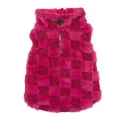 Pink Fur Check 1/4 Zip Pullover  Roxy & Lulu, wooflink, susan lanci, dog clothes, small dog clothes, urban pup, pooch outfitters, dogo, hip doggie, doggie design, small dog dress, pet clotes, dog boutique. pet boutique, bloomingtails dog boutique, dog raincoat, dog rain coat, pet raincoat, dog shampoo, pet shampoo, dog bathrobe, pet bathrobe, dog carrier, small dog carrier, doggie couture, pet couture, dog football, dog toys, pet toys, dog clothes sale, pet clothes sale, shop local, pet store, dog store, dog chews, pet chews, worthy dog, dog bandana, pet bandana, dog halloween, pet halloween, dog holiday, pet holiday, dog teepee, custom dog clothes, pet pjs, dog pjs, pet pajamas, dog pajamas,dog sweater, pet sweater, dog hat, fabdog, fab dog, dog puffer coat, dog winter ja