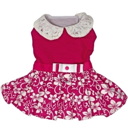 Pink Hibiscus Dog Dress with Matching Leash  wooflink, susan lanci, dog clothes, small dog clothes, urban pup, pooch outfitters, dogo, hip doggie, doggie design, small dog dress, pet clotes, dog boutique. pet boutique, bloomingtails dog boutique, dog raincoat, dog rain coat, pet raincoat, dog shampoo, pet shampoo, dog bathrobe, pet bathrobe, dog carrier, small dog carrier, doggie couture, pet couture, dog football, dog toys, pet toys, dog clothes sale, pet clothes sale, shop local, pet store, dog store, dog chews, pet chews, worthy dog, dog bandana, pet bandana, dog halloween, pet halloween, dog holiday, pet holiday, dog teepee, custom dog clothes, pet pjs, dog pjs, pet pajamas, dog pajamas,dog sweater, pet sweater, dog hat, fabdog, fab dog, dog puffer coat, dog winter jacket, dog col