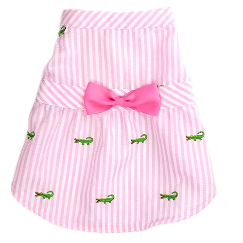 Pink Stripe Alligator Dog Dress pet clothes, dog clothes, puppy clothes, pet store, dog store, puppy boutique store, dog boutique, pet boutique, puppy boutique, Bloomingtails, dog, small dog clothes, large dog clothes, large dog costumes, small dog costumes, pet stuff, Halloween dog, puppy Halloween, pet Halloween, clothes, dog puppy Halloween, dog sale, pet sale, puppy sale, pet dog tank, pet tank, pet shirt, dog shirt, puppy shirt,puppy tank, I see spot, dog collars, dog leads, pet collar, pet lead,puppy collar, puppy lead, dog toys, pet toys, puppy toy, dog beds, pet beds, puppy bed,  beds,dog mat, pet mat, puppy mat, fab dog pet sweater, dog sweater, dog winter, pet winter,dog raincoat, pet raincoat, dog harness, puppy harness, pet harness, dog collar, dog lead, pet l