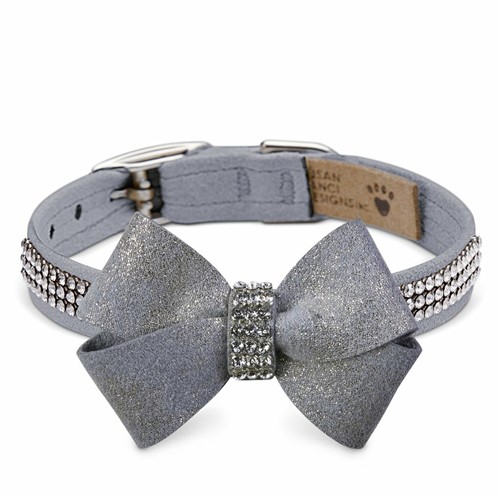 Platinum Glitzerati Nouveau Bow 3 Row Giltmore Collar Roxy & Lulu, wooflink, susan lanci, dog clothes, small dog clothes, urban pup, pooch outfitters, dogo, hip doggie, doggie design, small dog dress, pet clotes, dog boutique. pet boutique, bloomingtails dog boutique, dog raincoat, dog rain coat, pet raincoat, dog shampoo, pet shampoo, dog bathrobe, pet bathrobe, dog carrier, small dog carrier, doggie couture, pet couture, dog football, dog toys, pet toys, dog clothes sale, pet clothes sale, shop local, pet store, dog store, dog chews, pet chews, worthy dog, dog bandana, pet bandana, dog halloween, pet halloween, dog holiday, pet holiday, dog teepee, custom dog clothes, pet pjs, dog pjs, pet pajamas, dog pajamas,dog sweater, pet sweater, dog hat, fabdog, fab dog, dog puffer coat, dog winter ja