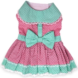 Polka Dot and Lace Dog Dress with Matching Leash   wooflink, susan lanci, dog clothes, small dog clothes, urban pup, pooch outfitters, dogo, hip doggie, doggie design, small dog dress, pet clotes, dog boutique. pet boutique, bloomingtails dog boutique, dog raincoat, dog rain coat, pet raincoat, dog shampoo, pet shampoo, dog bathrobe, pet bathrobe, dog carrier, small dog carrier, doggie couture, pet couture, dog football, dog toys, pet toys, dog clothes sale, pet clothes sale, shop local, pet store, dog store, dog chews, pet chews, worthy dog, dog bandana, pet bandana, dog halloween, pet halloween, dog holiday, pet holiday, dog teepee, custom dog clothes, pet pjs, dog pjs, pet pajamas, dog pajamas,dog sweater, pet sweater, dog hat, fabdog, fab dog, dog puffer coat, dog winter jacket, dog col