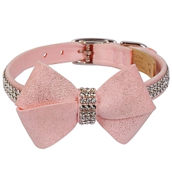 Puppy Pink Glitzerati Nouveau Bow 3 Row Giltmore Collar  Roxy & Lulu, wooflink, susan lanci, dog clothes, small dog clothes, urban pup, pooch outfitters, dogo, hip doggie, doggie design, small dog dress, pet clotes, dog boutique. pet boutique, bloomingtails dog boutique, dog raincoat, dog rain coat, pet raincoat, dog shampoo, pet shampoo, dog bathrobe, pet bathrobe, dog carrier, small dog carrier, doggie couture, pet couture, dog football, dog toys, pet toys, dog clothes sale, pet clothes sale, shop local, pet store, dog store, dog chews, pet chews, worthy dog, dog bandana, pet bandana, dog halloween, pet halloween, dog holiday, pet holiday, dog teepee, custom dog clothes, pet pjs, dog pjs, pet pajamas, dog pajamas,dog sweater, pet sweater, dog hat, fabdog, fab dog, dog puffer coat, dog winter ja