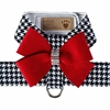 Red Nouveau Bow Houndstooth Tinkie Harness Roxy & Lulu, wooflink, susan lanci, dog clothes, small dog clothes, urban pup, pooch outfitters, dogo, hip doggie, doggie design, small dog dress, pet clotes, dog boutique. pet boutique, bloomingtails dog boutique, dog raincoat, dog rain coat, pet raincoat, dog shampoo, pet shampoo, dog bathrobe, pet bathrobe, dog carrier, small dog carrier, doggie couture, pet couture, dog football, dog toys, pet toys, dog clothes sale, pet clothes sale, shop local, pet store, dog store, dog chews, pet chews, worthy dog, dog bandana, pet bandana, dog halloween, pet halloween, dog holiday, pet holiday, dog teepee, custom dog clothes, pet pjs, dog pjs, pet pajamas, dog pajamas,dog sweater, pet sweater, dog hat, fabdog, fab dog, dog puffer coat, dog winter ja