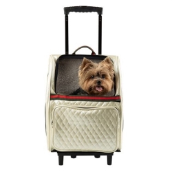 Rolling 3 in 1 Carrier - Ivory Quilted with Stripe petote, dogcarrier, petcarrier, bloomingtails dog boutique, small dog boutique,  pets, dogs, dog boutique, sale dog boutique, rolling dog carrier, dog bag, dog holder, airline approved, pet store, dog store, large dog clothes, pet clothes, doggie couture, new dog carrier, new dog sales, new pet sales, shop sale dogs, dog stores, shop local, clearance dog stuff, pet stuff