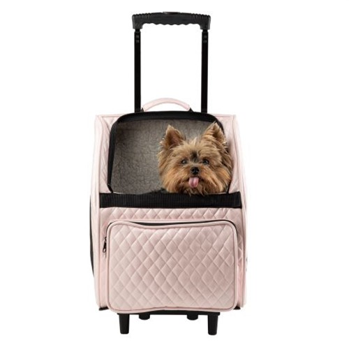 Rolling 3 in 1 Carrier - Pink Quilted petote, dogcarrier, petcarrier, bloomingtails dog boutique, small dog boutique,  pets, dogs, dog boutique, sale dog boutique, rolling dog carrier, dog bag, dog holder, airline approved, pet store, dog store, large dog clothes, pet clothes, doggie couture, new dog carrier, new dog sales, new pet sales, shop sale dogs, dog stores, shop local, clearance dog stuff, pet stuff