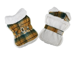 Sherpa Lined Dog Harness Coat - Yellow Plaid w/Leash  Roxy & Lulu, wooflink, susan lanci, dog clothes, small dog clothes, urban pup, pooch outfitters, dogo, hip doggie, doggie design, small dog dress, pet clotes, dog boutique. pet boutique, bloomingtails dog boutique, dog raincoat, dog rain coat, pet raincoat, dog shampoo, pet shampoo, dog bathrobe, pet bathrobe, dog carrier, small dog carrier, doggie couture, pet couture, dog football, dog toys, pet toys, dog clothes sale, pet clothes sale, shop local, pet store, dog store, dog chews, pet chews, worthy dog, dog bandana, pet bandana, dog halloween, pet halloween, dog holiday, pet holiday, dog teepee, custom dog clothes, pet pjs, dog pjs, pet pajamas, dog pajamas,dog sweater, pet sweater, dog hat, fabdog, fab dog, dog puffer coat, dog winter ja