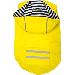 Slicker Raincoat w/Striped Lining - Yellow wooflink, susan lanci, dog clothes, small dog clothes, urban pup, pooch outfitters, dogo, hip doggie, doggie design, small dog dress, pet clotes, dog boutique. pet boutique, bloomingtails dog boutique, dog raincoat, dog rain coat, pet raincoat, dog shampoo, pet shampoo, dog bathrobe, pet bathrobe, dog carrier, small dog carrier, doggie couture, pet couture, dog football, dog toys, pet toys, dog clothes sale, pet clothes sale, shop local, pet store, dog store, dog chews, pet chews, worthy dog, dog bandana, pet bandana, dog halloween, pet halloween, dog holiday, pet holiday, dog teepee, custom dog clothes, pet pjs, dog pjs, pet pajamas, dog pajamas,dog sweater, pet sweater, dog hat, fabdog, fab dog, dog puffer coat, dog winter jacket, dog col