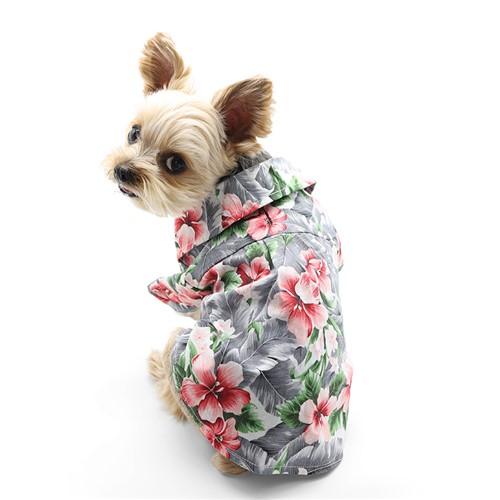 Tropical Floral Gray Dog Shirt  Roxy & Lulu, wooflink, susan lanci, dog clothes, small dog clothes, urban pup, pooch outfitters, dogo, hip doggie, doggie design, small dog dress, pet clotes, dog boutique. pet boutique, bloomingtails dog boutique, dog raincoat, dog rain coat, pet raincoat, dog shampoo, pet shampoo, dog bathrobe, pet bathrobe, dog carrier, small dog carrier, doggie couture, pet couture, dog football, dog toys, pet toys, dog clothes sale, pet clothes sale, shop local, pet store, dog store, dog chews, pet chews, worthy dog, dog bandana, pet bandana, dog halloween, pet halloween, dog holiday, pet holiday, dog teepee, custom dog clothes, pet pjs, dog pjs, pet pajamas, dog pajamas,dog sweater, pet sweater, dog hat, fabdog, fab dog, dog puffer coat, dog winter ja