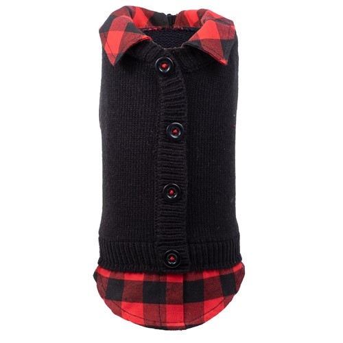 Two-fer Black/Buffalo Cardigan  Roxy & Lulu, wooflink, susan lanci, dog clothes, small dog clothes, urban pup, pooch outfitters, dogo, hip doggie, doggie design, small dog dress, pet clotes, dog boutique. pet boutique, bloomingtails dog boutique, dog raincoat, dog rain coat, pet raincoat, dog shampoo, pet shampoo, dog bathrobe, pet bathrobe, dog carrier, small dog carrier, doggie couture, pet couture, dog football, dog toys, pet toys, dog clothes sale, pet clothes sale, shop local, pet store, dog store, dog chews, pet chews, worthy dog, dog bandana, pet bandana, dog halloween, pet halloween, dog holiday, pet holiday, dog teepee, custom dog clothes, pet pjs, dog pjs, pet pajamas, dog pajamas,dog sweater, pet sweater, dog hat, fabdog, fab dog, dog puffer coat, dog winter ja